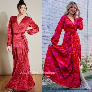 HUTCH ANTHROPOLOGIE Dress‎ XL Ciara Zebra Striped Wrap Puff Sleeve Tie Closure